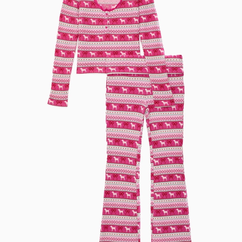 PINK X LoveShackFancy Waffle Henley And Pant Set